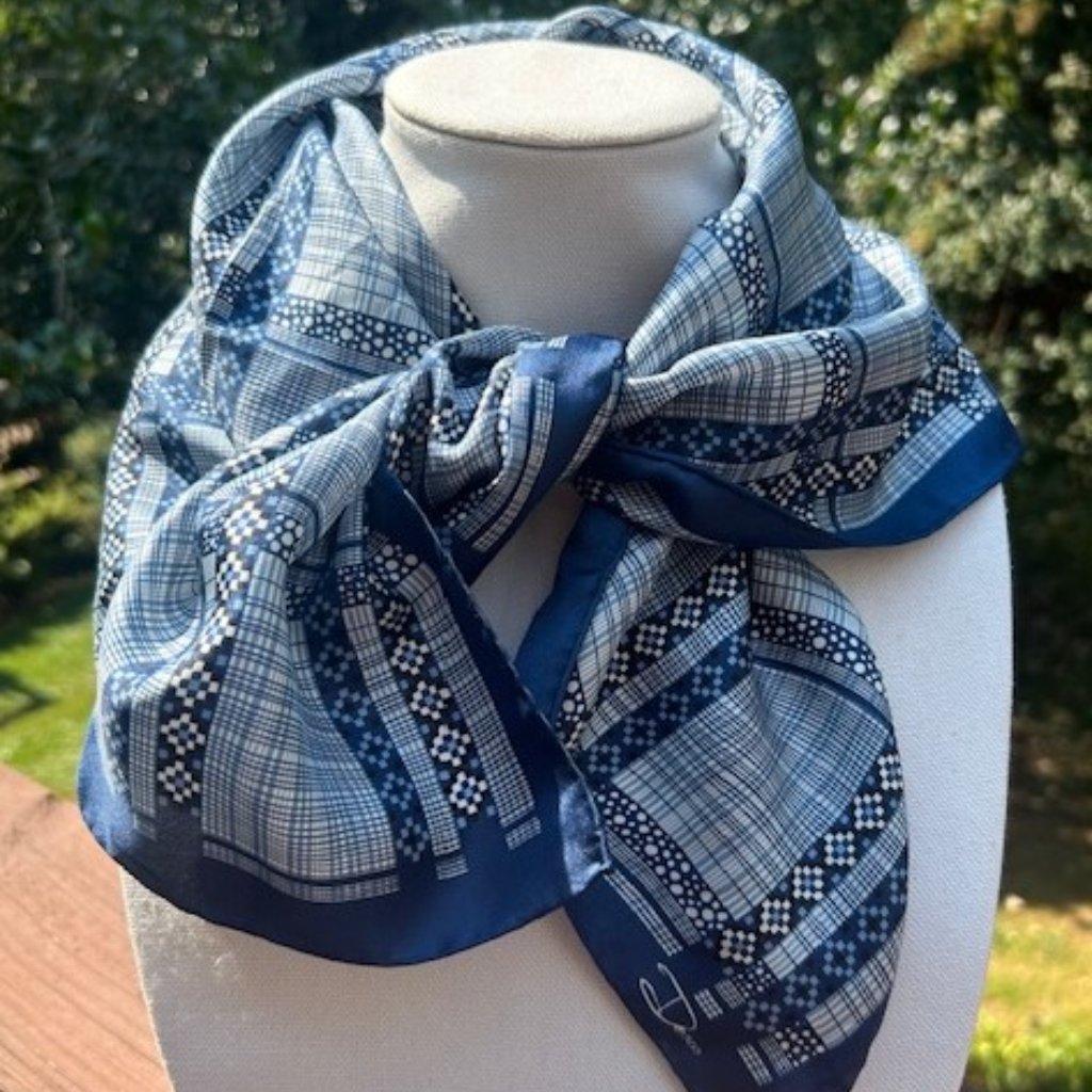 Desco 100 Silk Blue White Striped Square Scarf